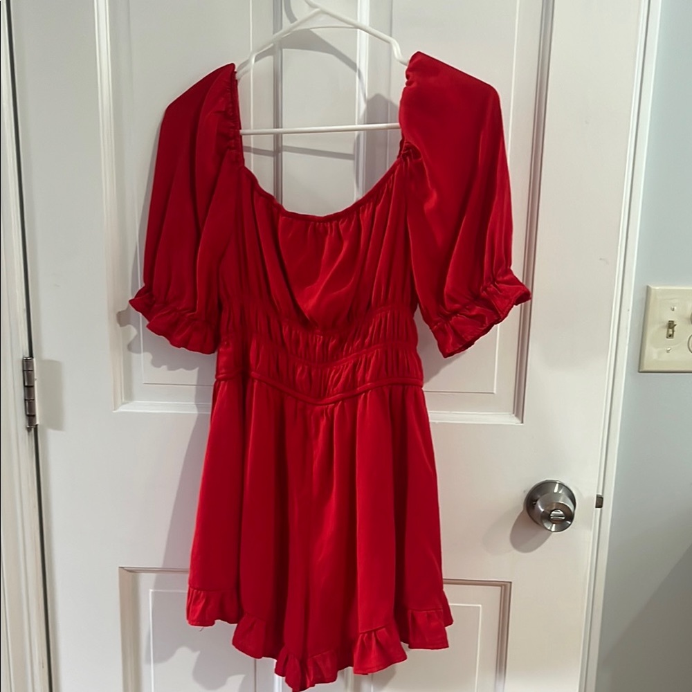 Blue Rain Red Ruffled Romper - Picture 3 of 4